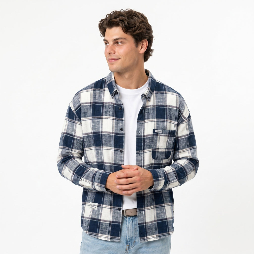 Men's Cotton Plaid Shirt – Retro Casual Fit