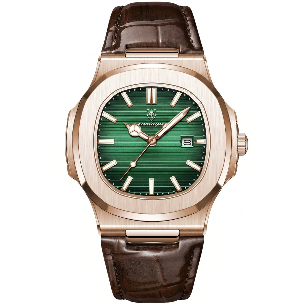 Men's Square Steel Watch – Leather Strap & Date Display
