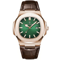 Men's Square Steel Watch – Leather Strap & Date Display