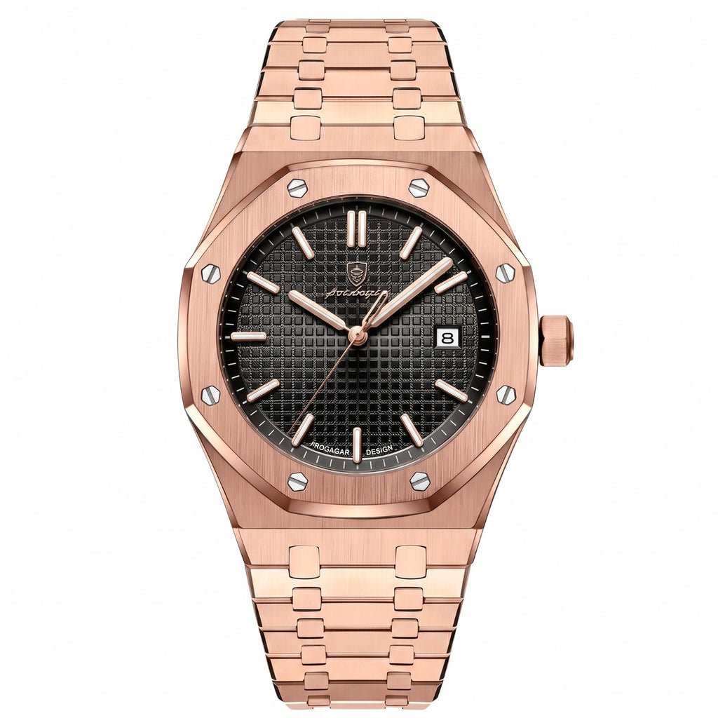 Men's Stainless Steel Watch – Octagonal Bezel & 3 Bar Water Resistance