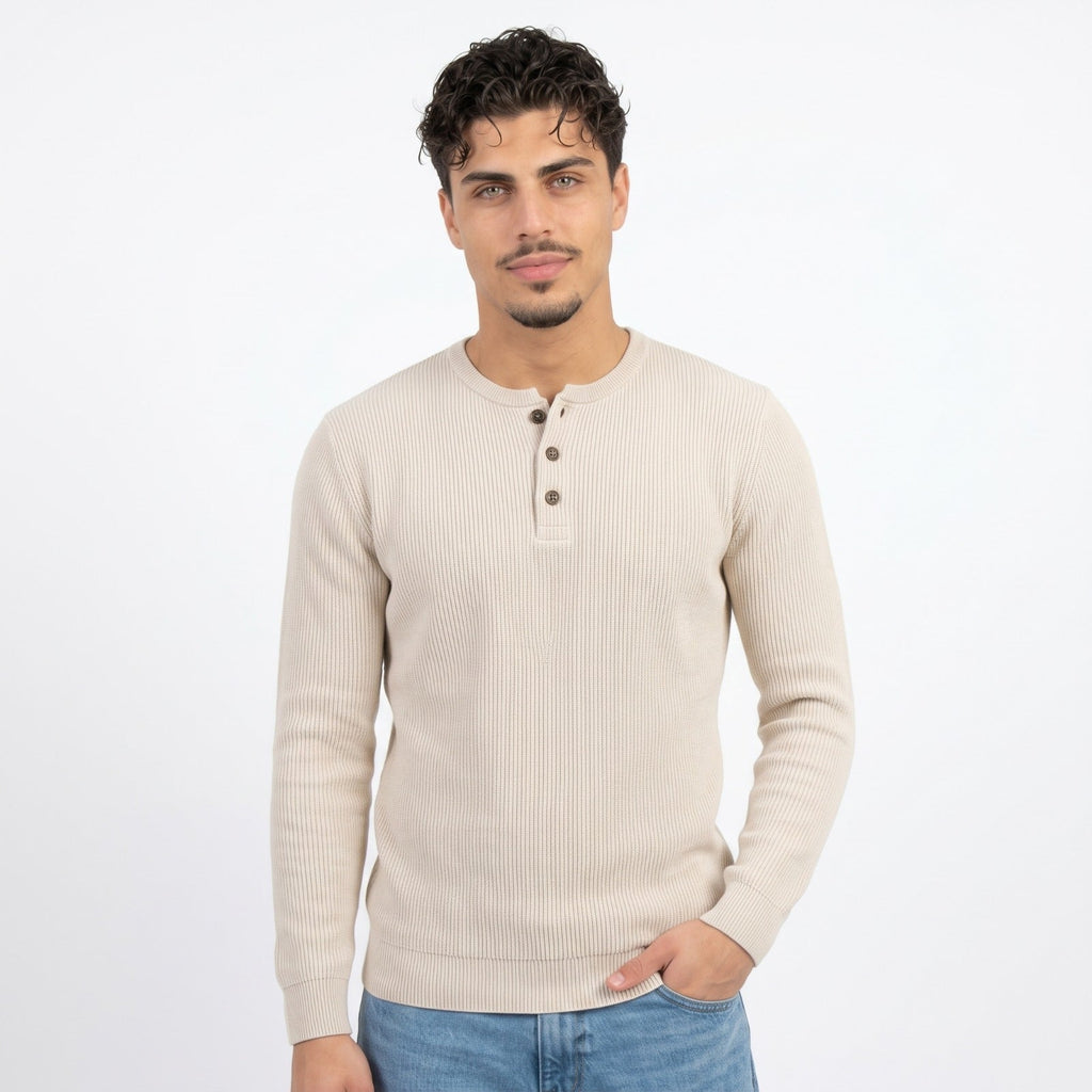 Men's Henley Sweater – Crew-Neck Knit