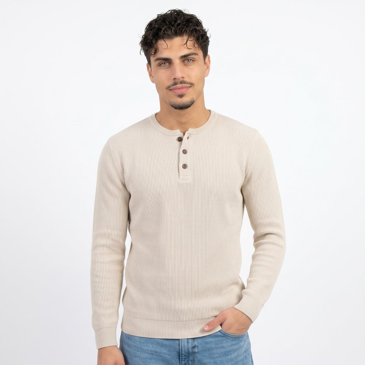 Men's Henley Sweater – Crew-Neck Knit
