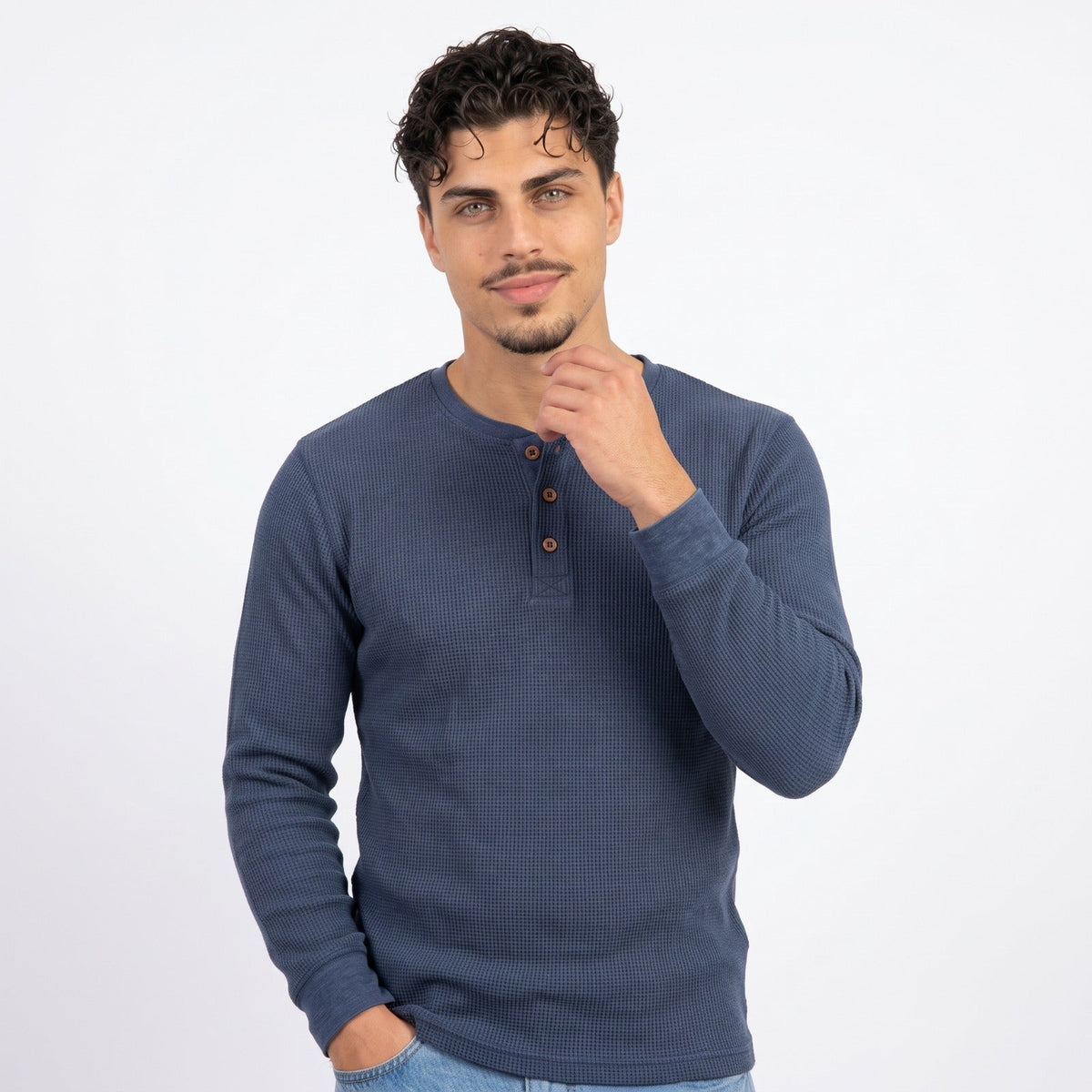 Men's Henley Sweater – Crew-Neck Knit