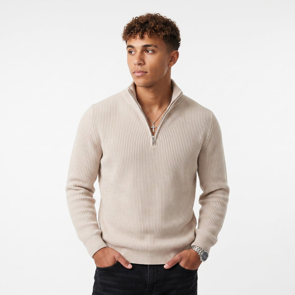Men's High-Neck Zip Sweater – Textured Knit