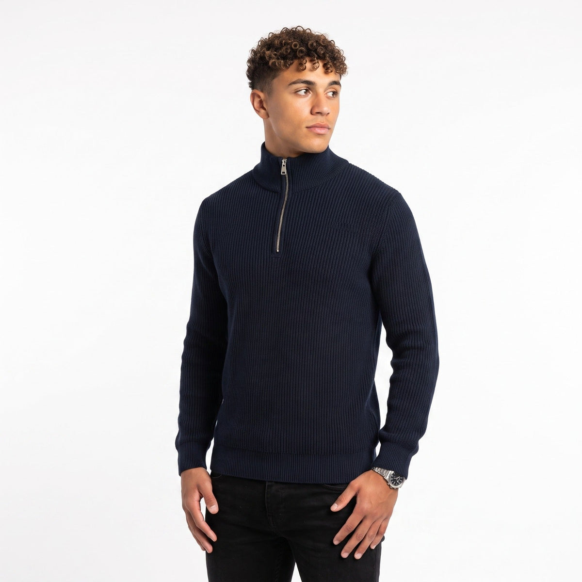 Men's High-Neck Zip Sweater – Textured Knit