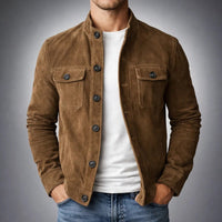 Men's Genuine Suede Jacket – Mandarin Collar