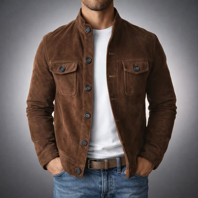 Men's Genuine Suede Jacket – Mandarin Collar
