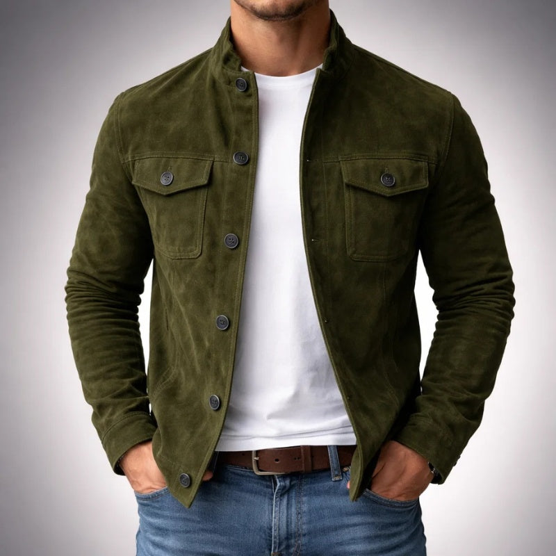 Men's Genuine Suede Jacket – Mandarin Collar