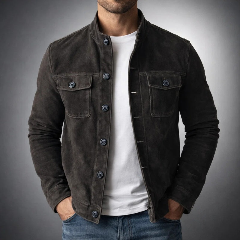 Men's Genuine Suede Jacket – Mandarin Collar