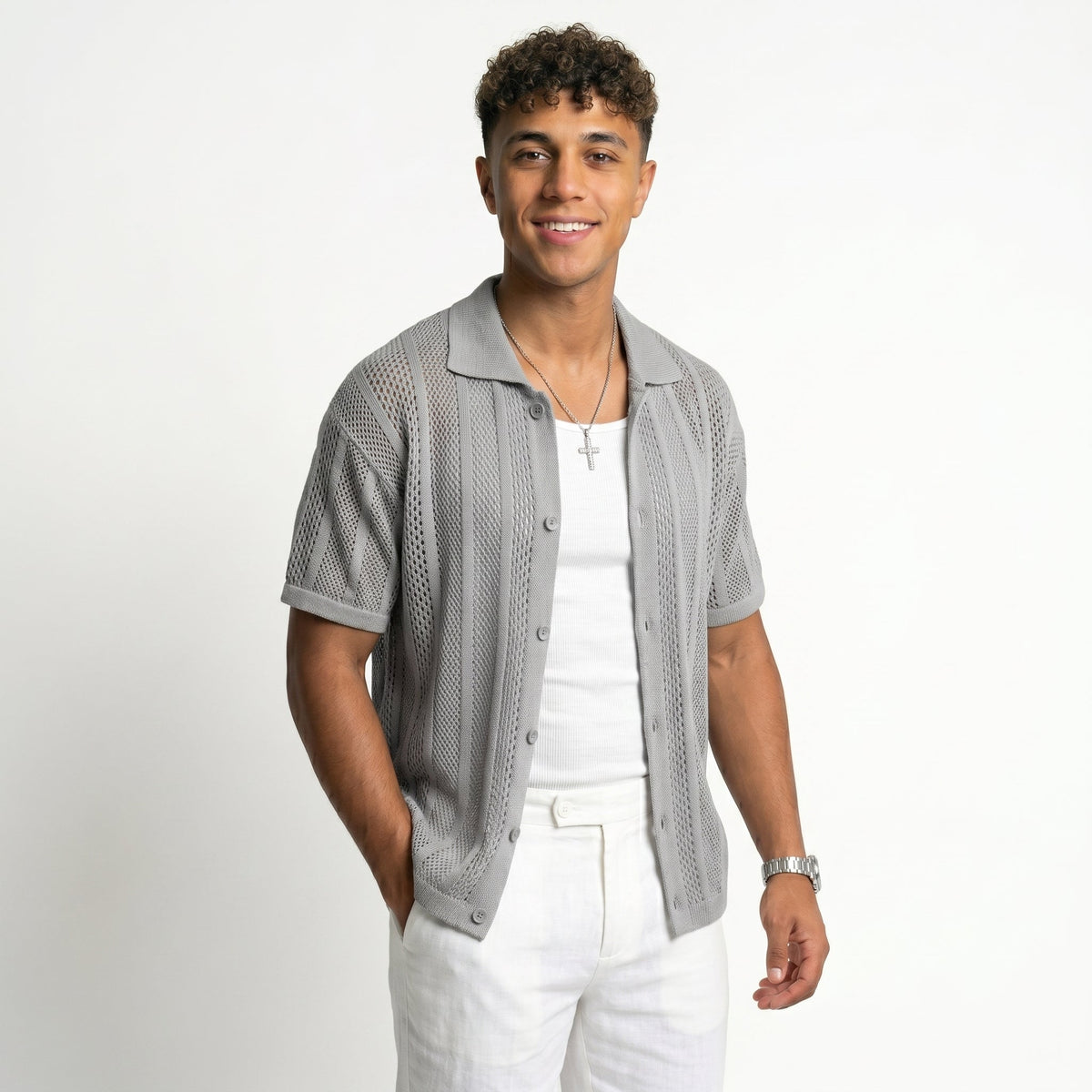 Men's Openwork Knit Cardigan – Lightweight Summer Layer
