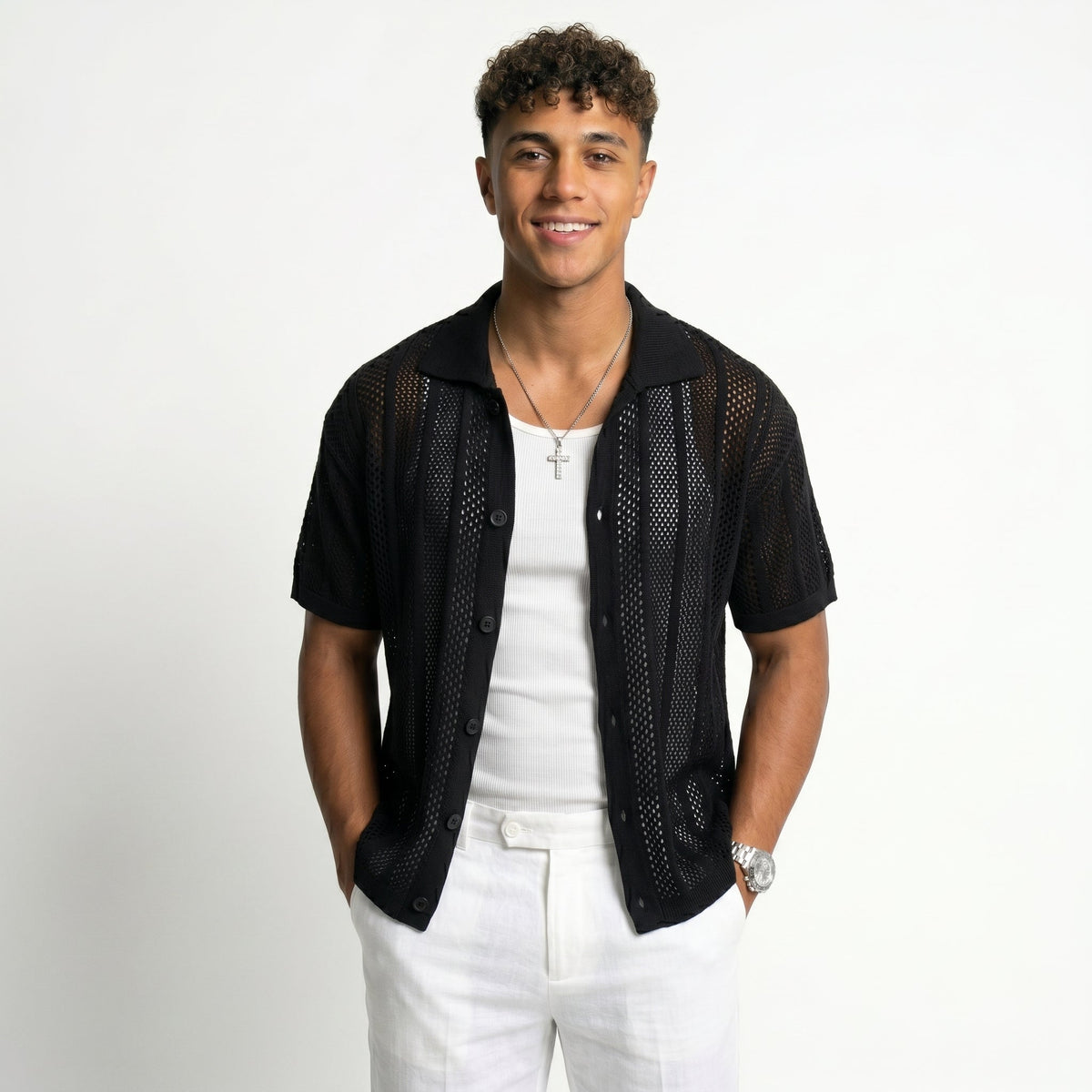 Men's Openwork Knit Cardigan – Lightweight Summer Layer
