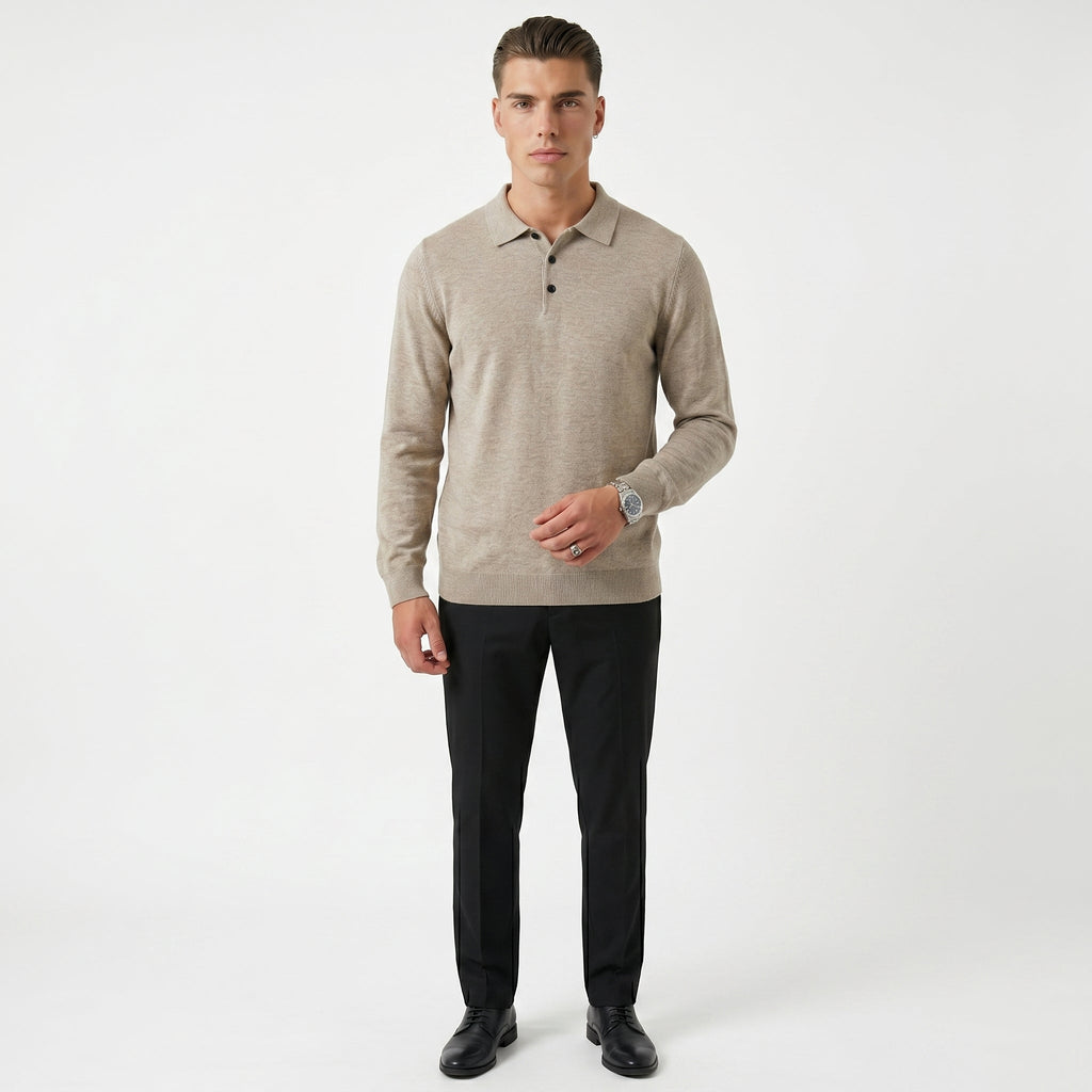 Men's Melange Knit Polo Shirt – Long Sleeve
