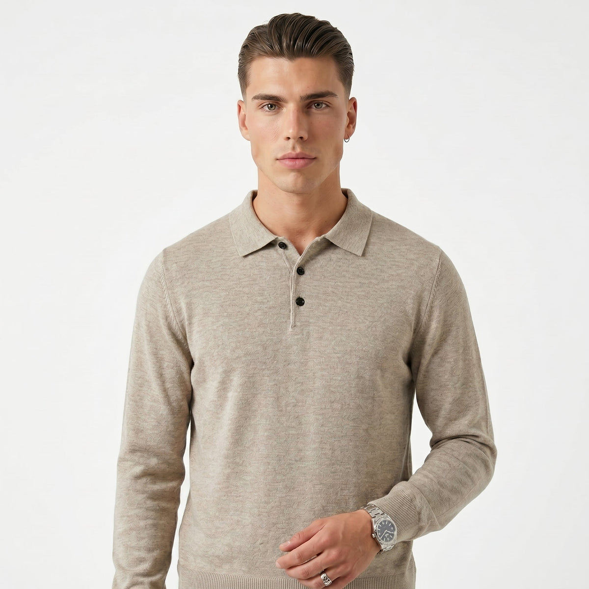 Men's Melange Knit Polo Shirt – Long Sleeve