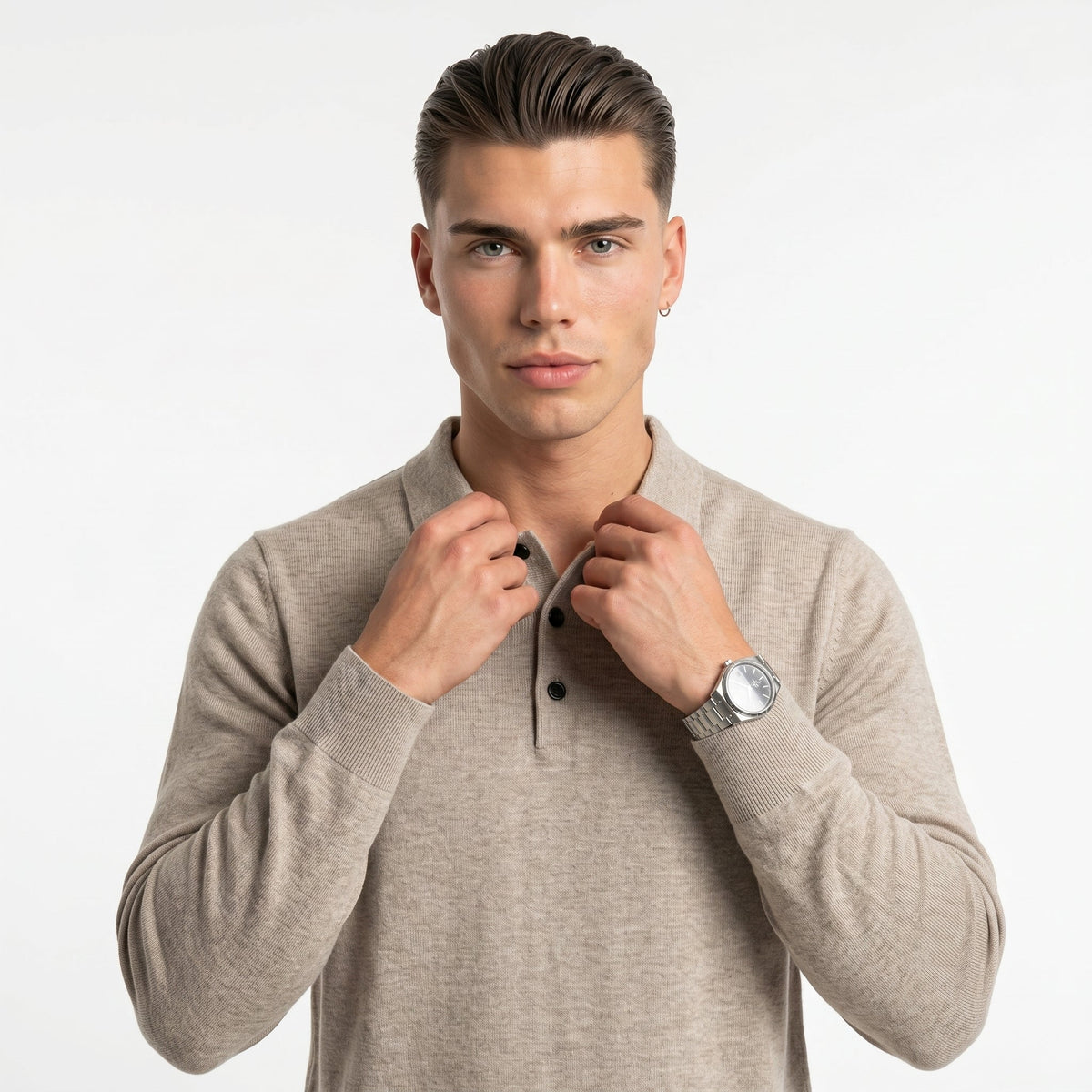 Men's Melange Knit Polo Shirt – Long Sleeve