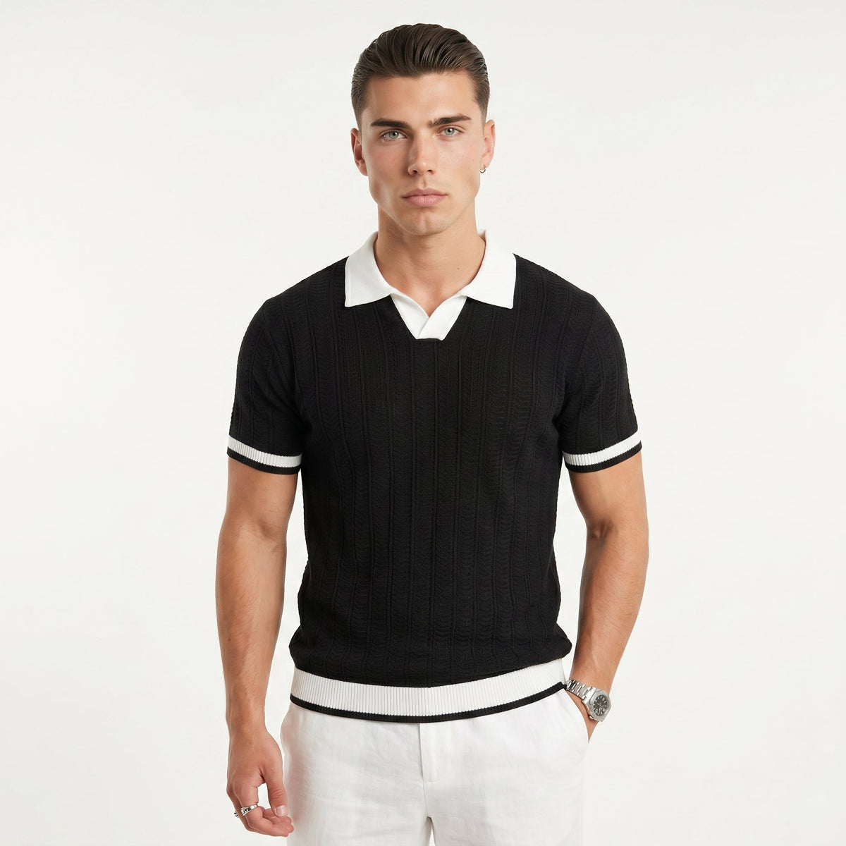 Men's Minimalist Polo Shirt – Cotton-Blend Slim Fit