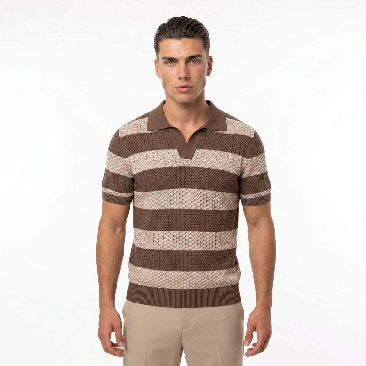 Men's Striped Knit Polo Shirt – Breathable Summer Fit