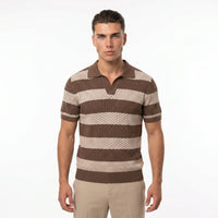 Men's Striped Knit Polo Shirt – Breathable Summer Fit