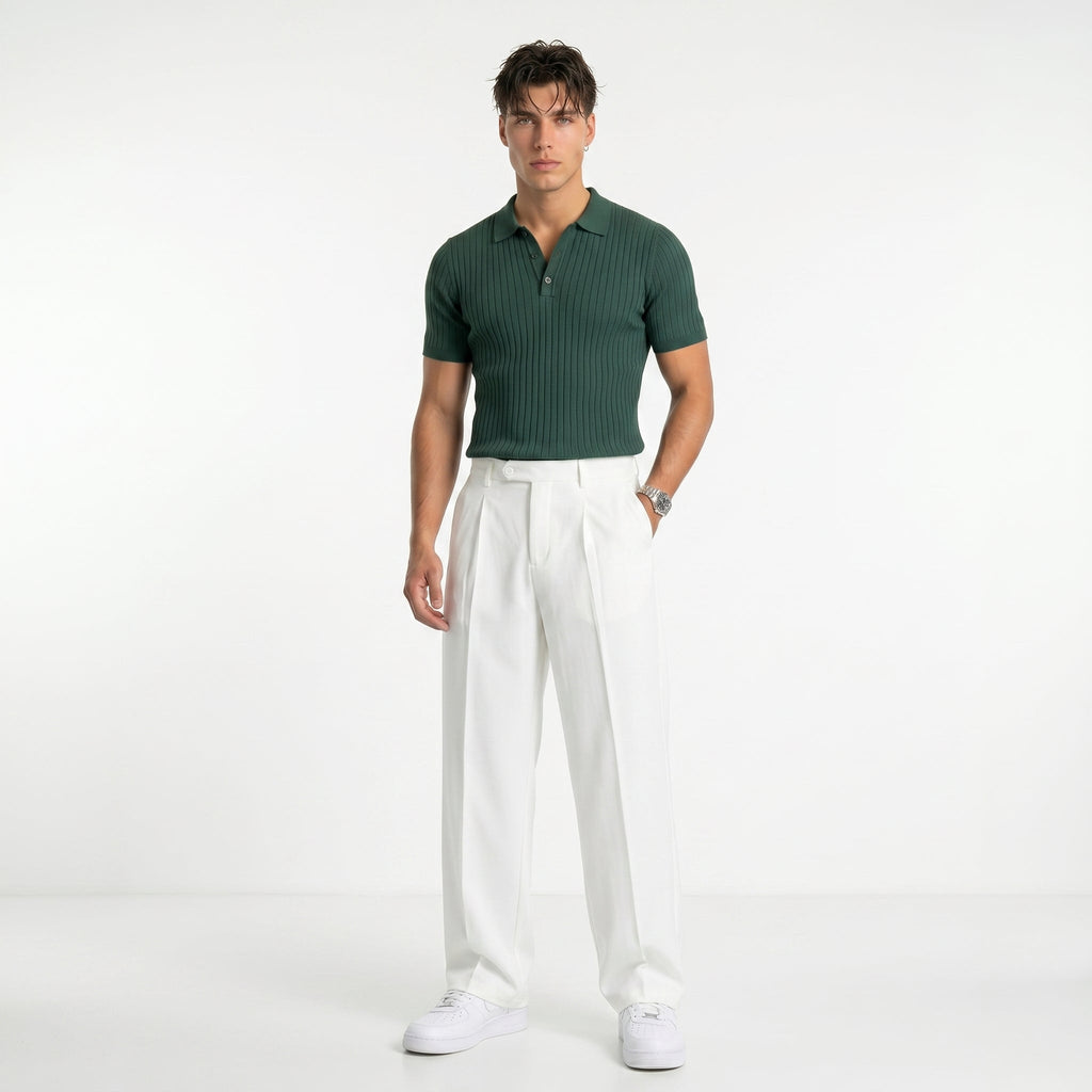 Men's Textured Polo & Drawstring Trousers Set – Relaxed Fit