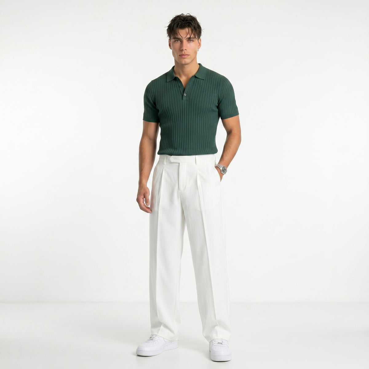 Men's Textured Polo & Drawstring Trousers Set – Relaxed Fit