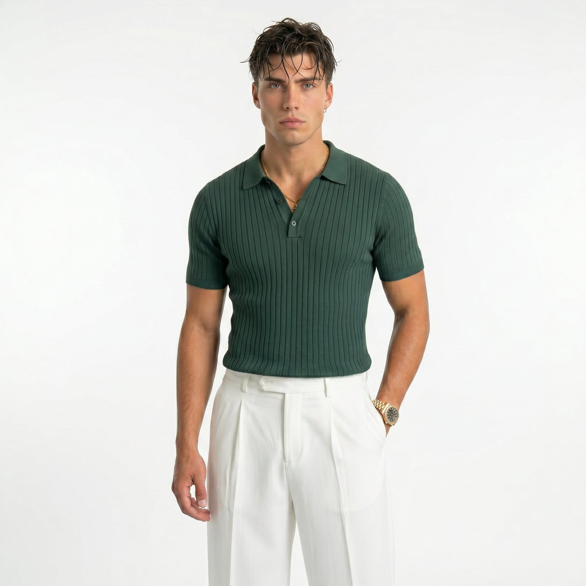 Men's Textured Polo & Drawstring Trousers Set – Relaxed Fit