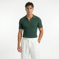 Men's Textured Polo & Drawstring Trousers Set – Relaxed Fit