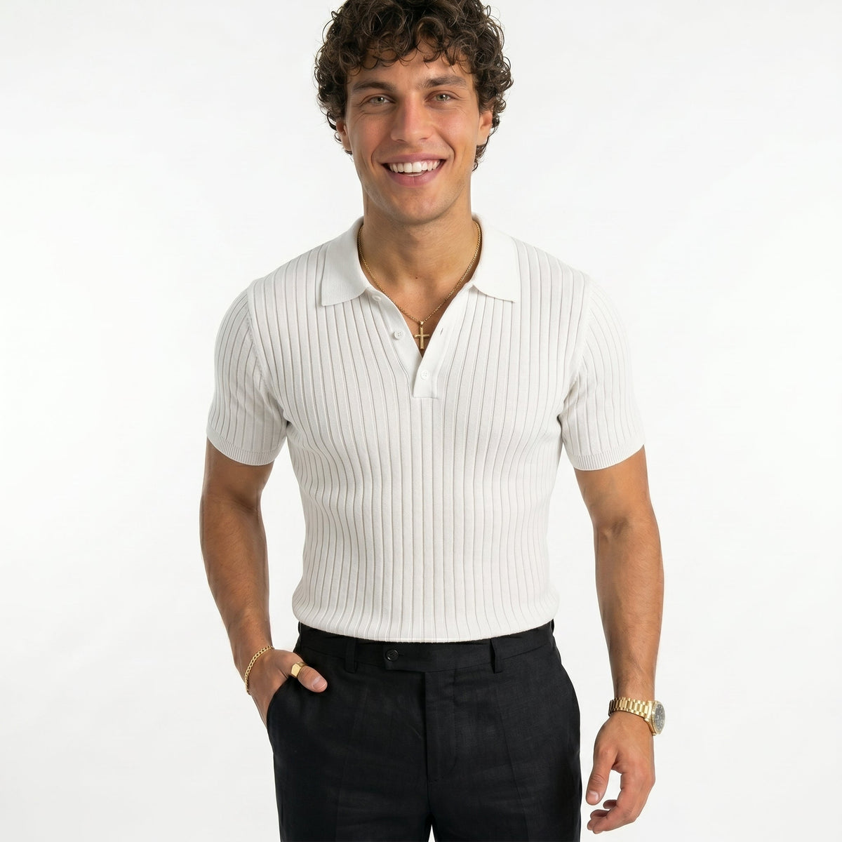 Men's Striped Polo Shirt – Lightweight Summer Fit