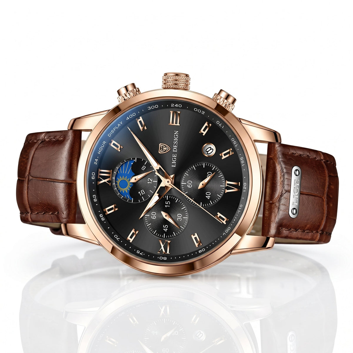 Men's Multifunction Quartz Watch – Moon Phase & Chronograph