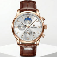 Men's Multifunction Quartz Watch – Moon Phase & Chronograph