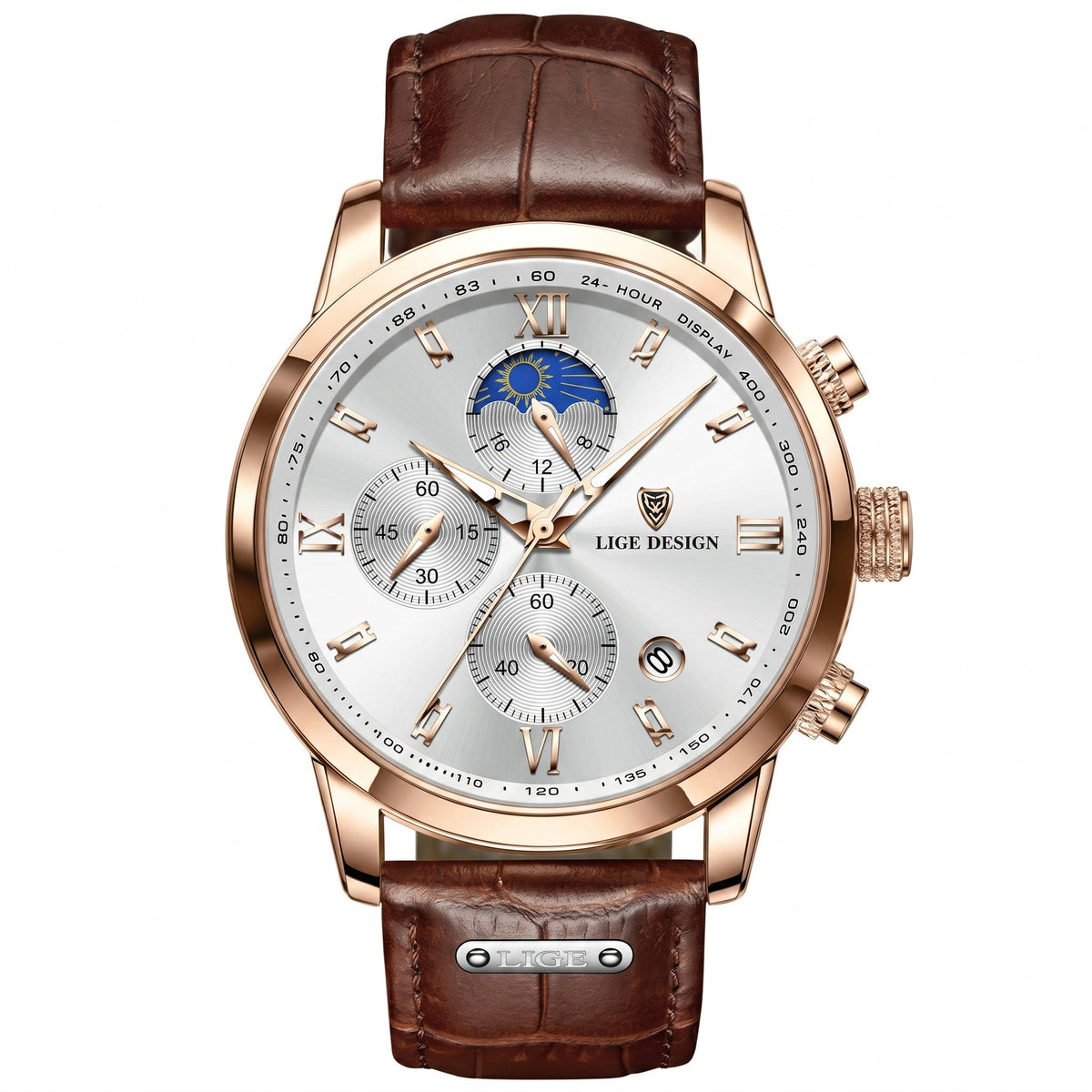 Men's Multifunction Quartz Watch – Moon Phase & Chronograph