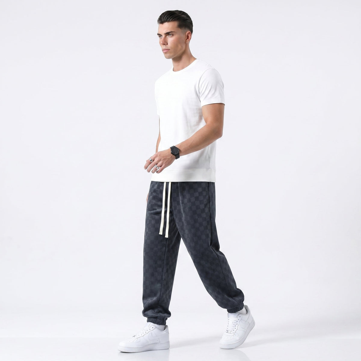 Men's Textured Jogger Trousers – Relaxed Tapered Fit
