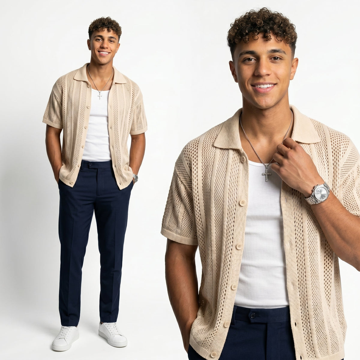 Men's Openwork Knit Cardigan – Lightweight Summer Layer