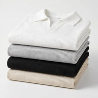 Men's Waffle-Knit V-Neck Polo Shirt – Breathable Slim Fit