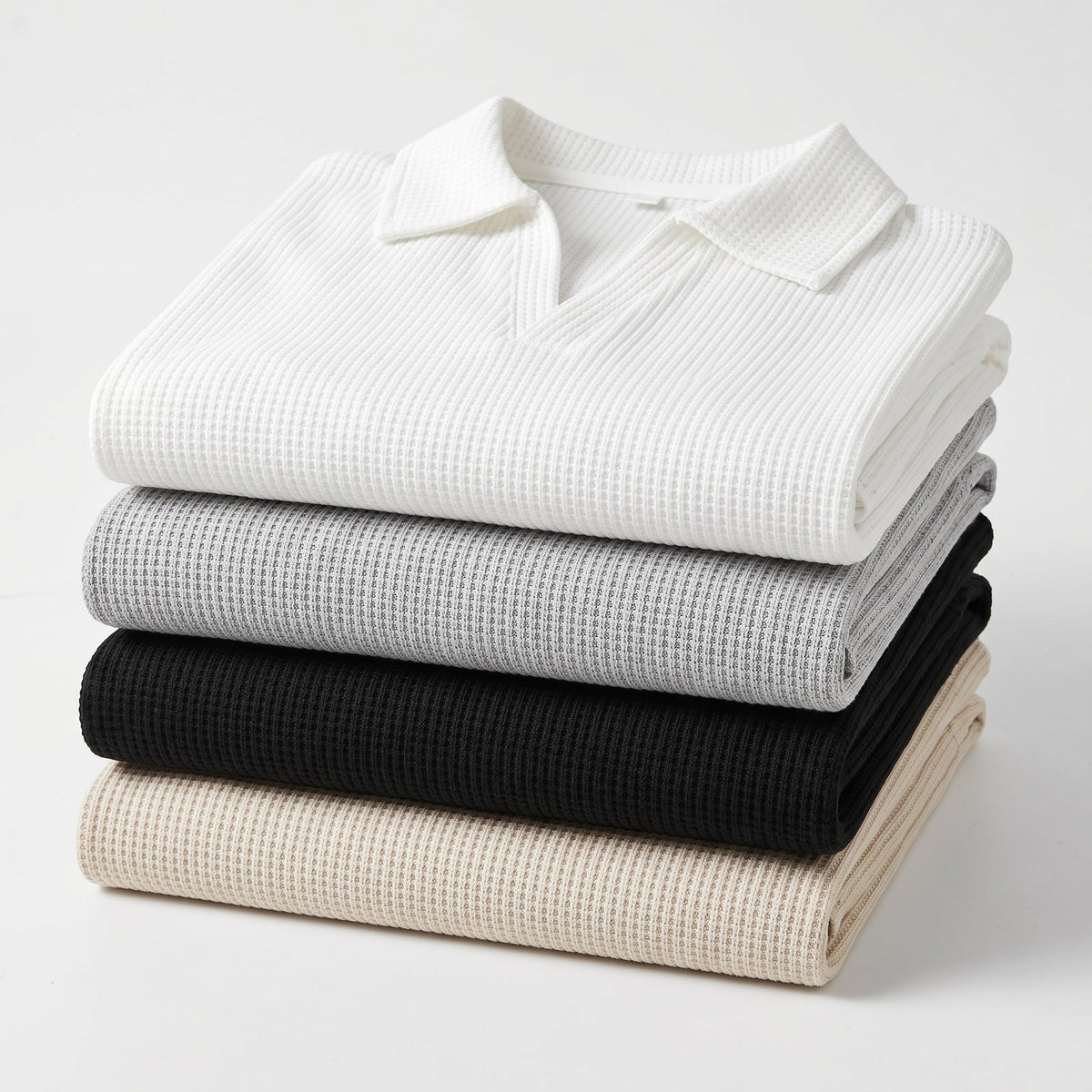Men's Waffle-Knit V-Neck Polo Shirt – Breathable Slim Fit