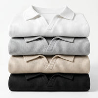 Men's Waffle-Knit V-Neck Polo Shirt – Breathable Slim Fit