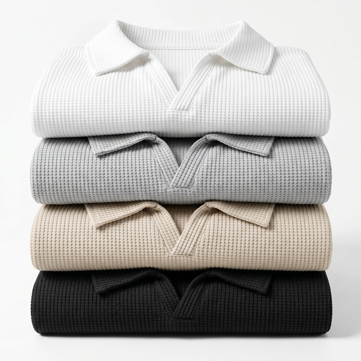 Men's Waffle-Knit V-Neck Polo Shirt – Breathable Slim Fit