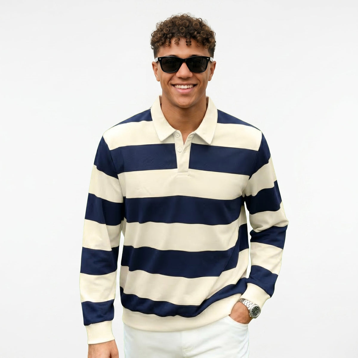 Men's Striped Rugby Polo Shirt – Relaxed Heavyweight Fit