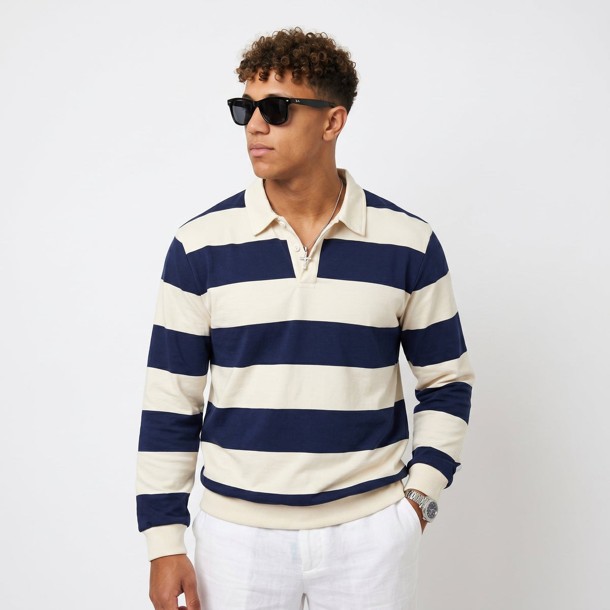 Men's Striped Rugby Polo Shirt – Relaxed Heavyweight Fit