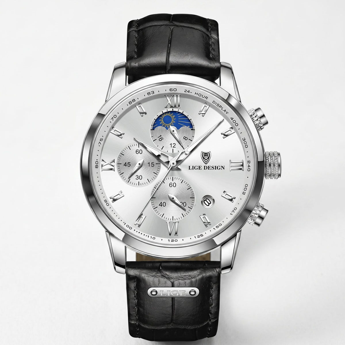 Men's Multifunction Quartz Watch – Moon Phase & Chronograph