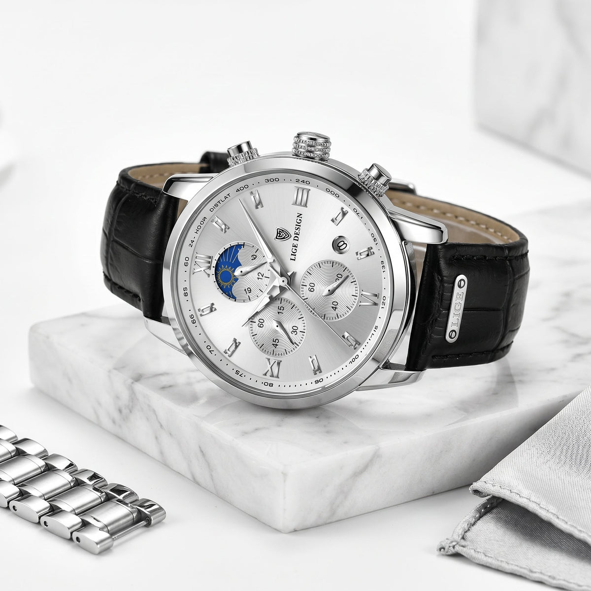 Men's Multifunction Quartz Watch – Moon Phase & Chronograph
