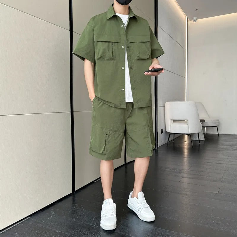 Men's Short-Sleeve Shirt & Bermuda Set – Technical Fabric