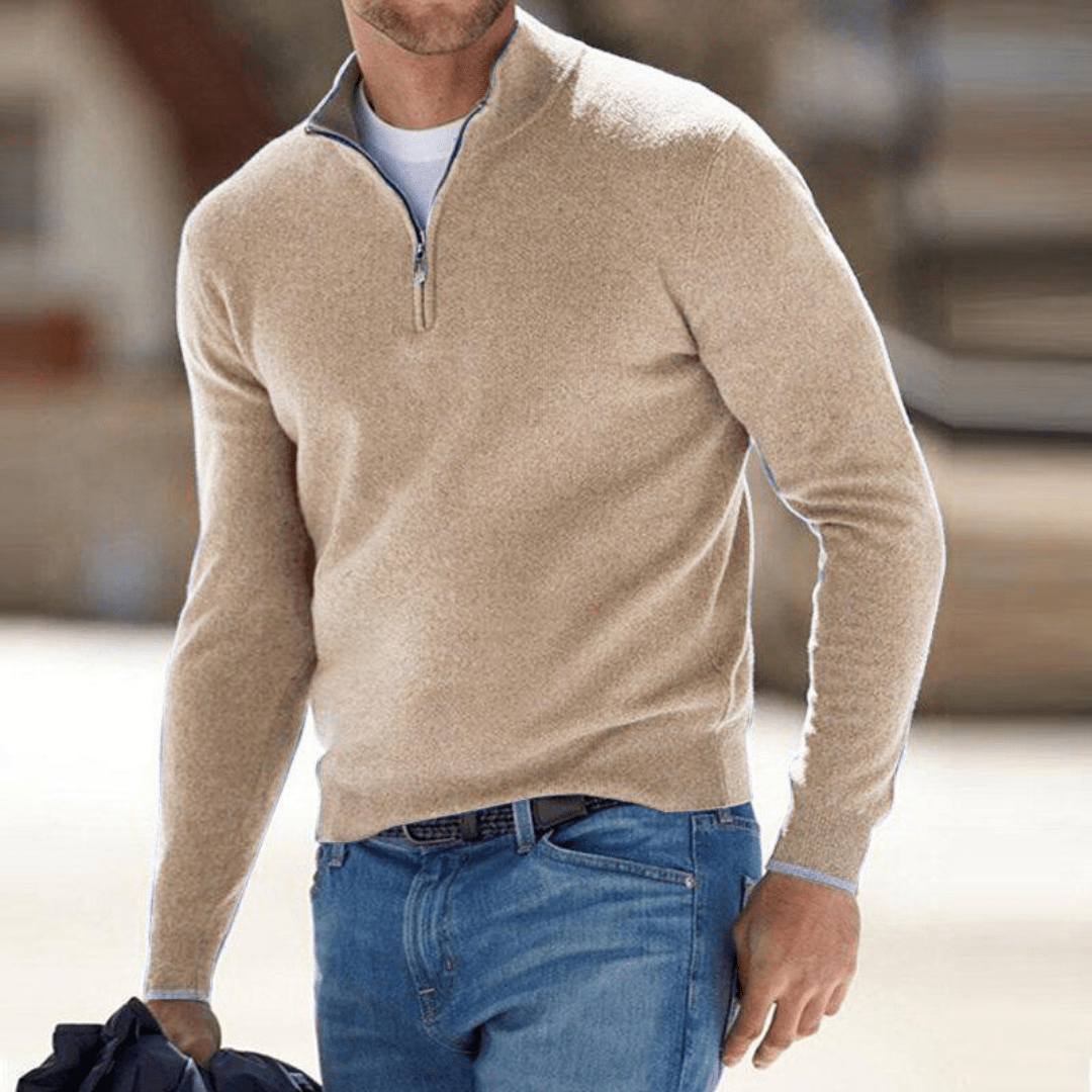 Men's Fine-Knit Half-Zip Sweater – Ribbed Finish