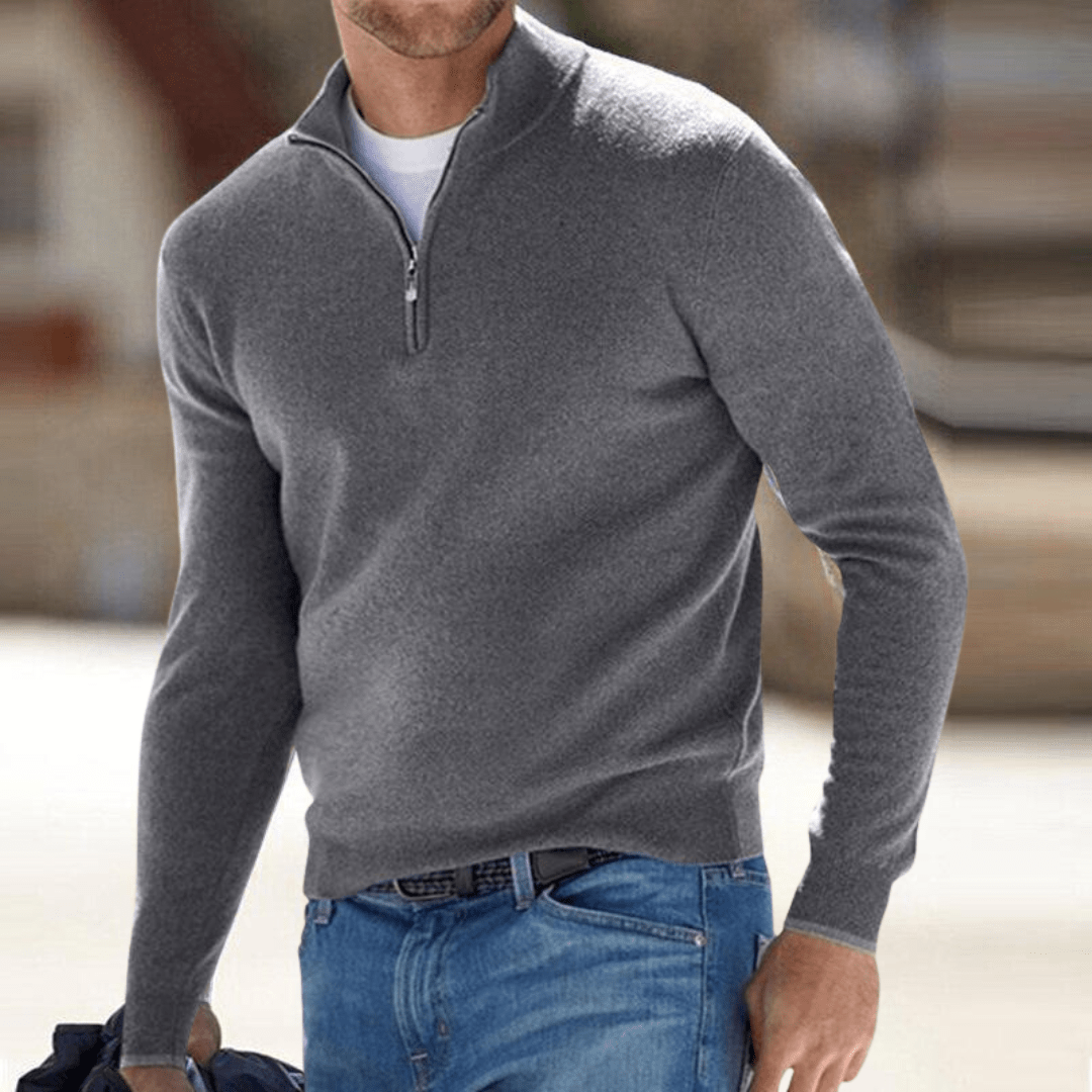 Men's Fine-Knit Half-Zip Sweater – Ribbed Finish