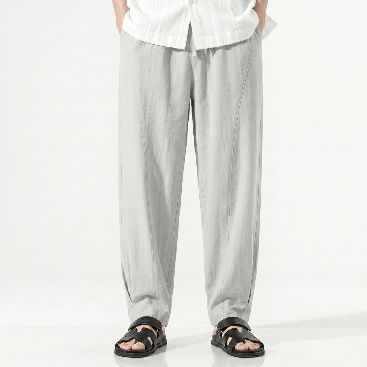 Men's Linen-Blend Straight Trousers – Wrinkle-Resistant Fit