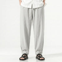 Men's Linen-Blend Straight Trousers – Wrinkle-Resistant Fit