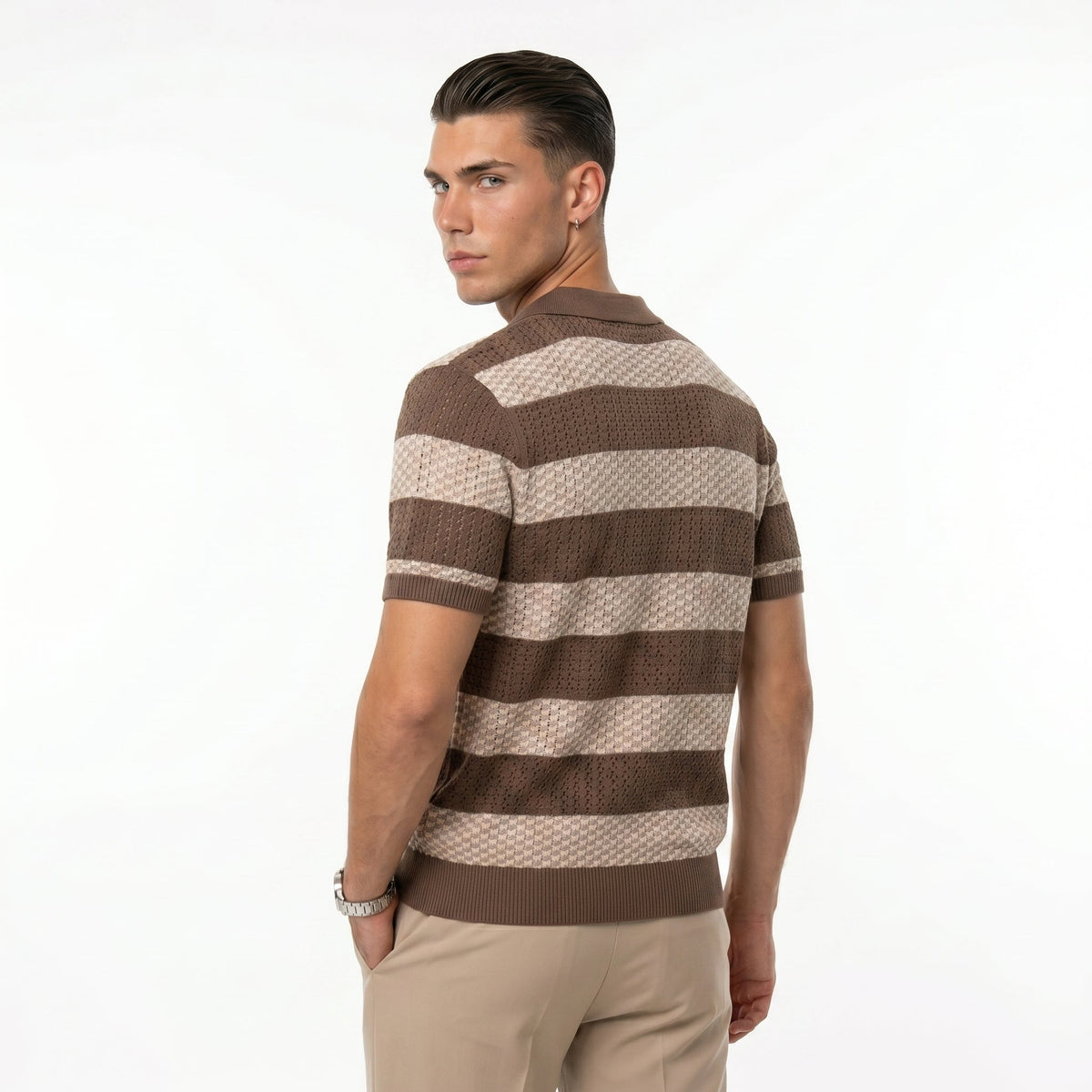 Men's Striped Knit Polo Shirt – Breathable Summer Fit