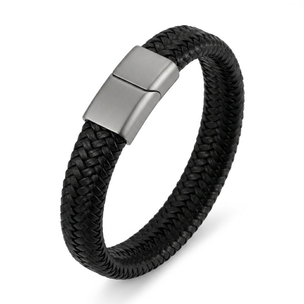 Hand-Braided Leather Bracelet – Steel Magnetic Clasp