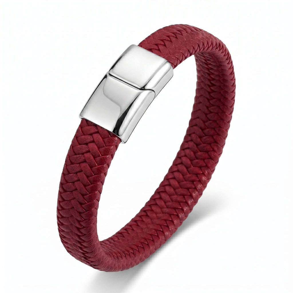 Hand-Braided Leather Bracelet – Steel Magnetic Clasp