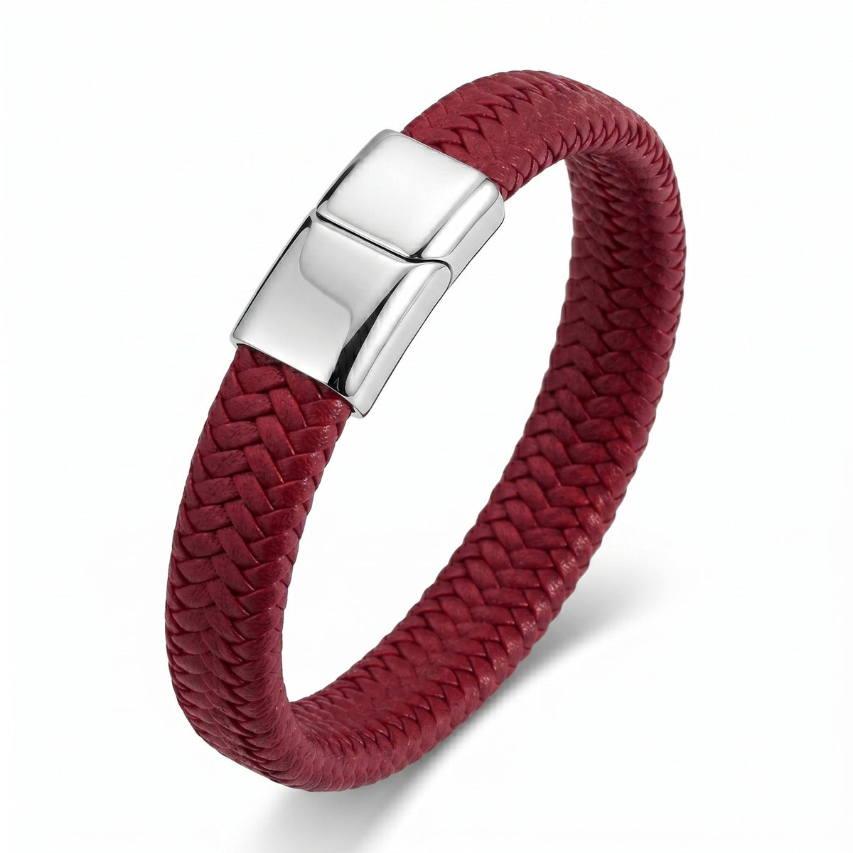 Hand-Braided Leather Bracelet – Steel Magnetic Clasp
