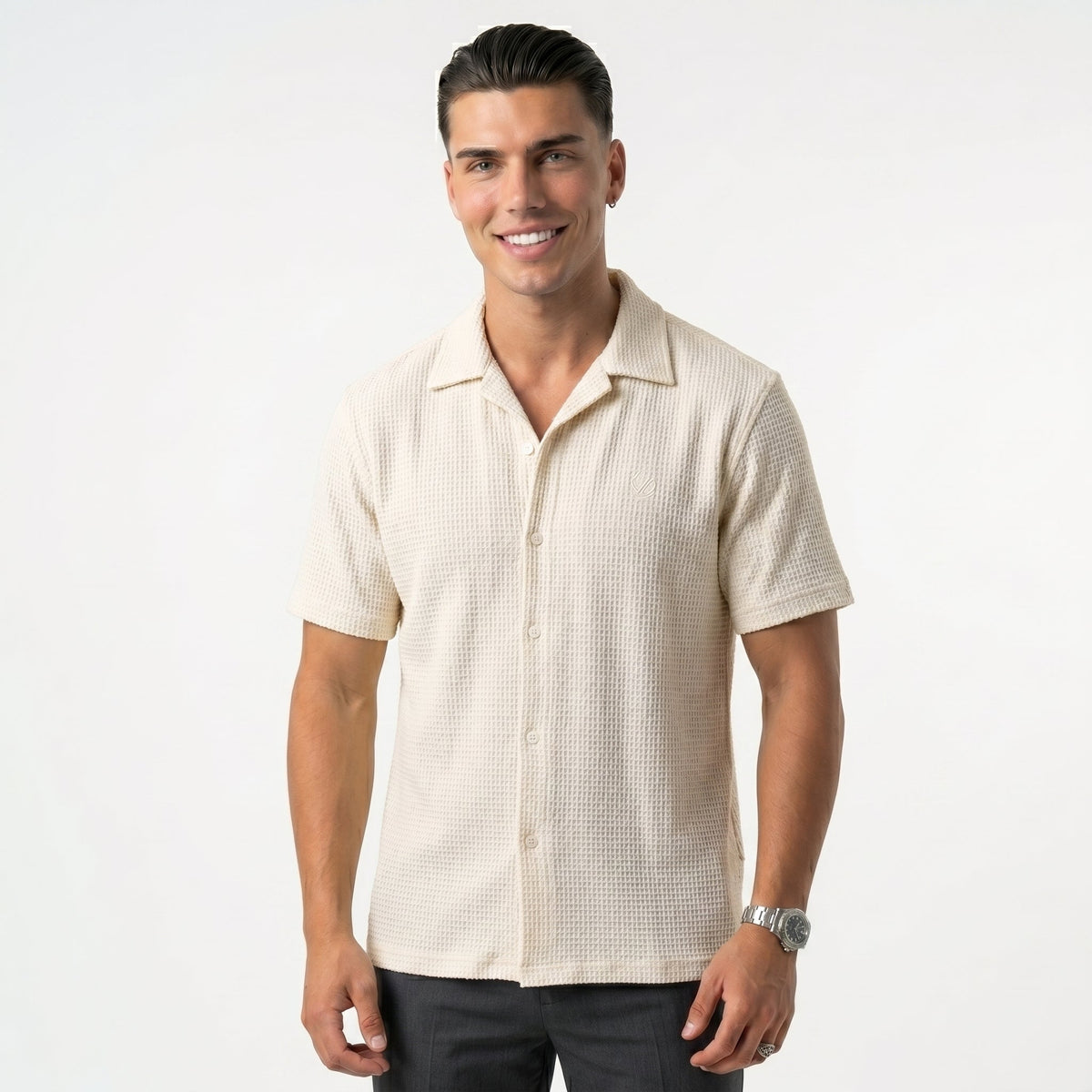 Men's Cardigan-Collar Shirt – Short-Sleeve Relaxed Fit