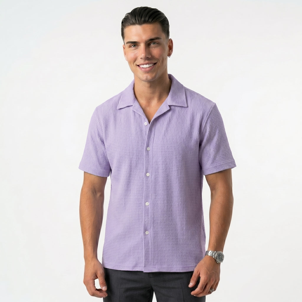 Men's Cardigan-Collar Shirt – Short-Sleeve Relaxed Fit